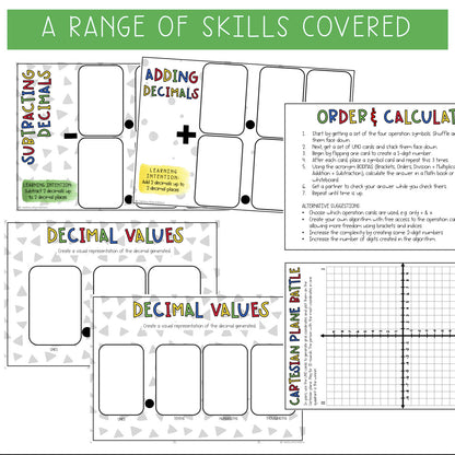 Card Game Math Activities for Grade 5 and 6 | VERSION 2