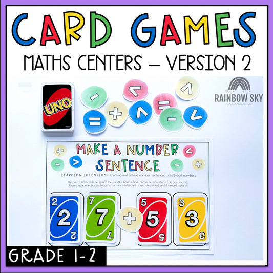 Card Game Math Centres for Grade 1 and 2 | Number Sense Games | VERSION 2