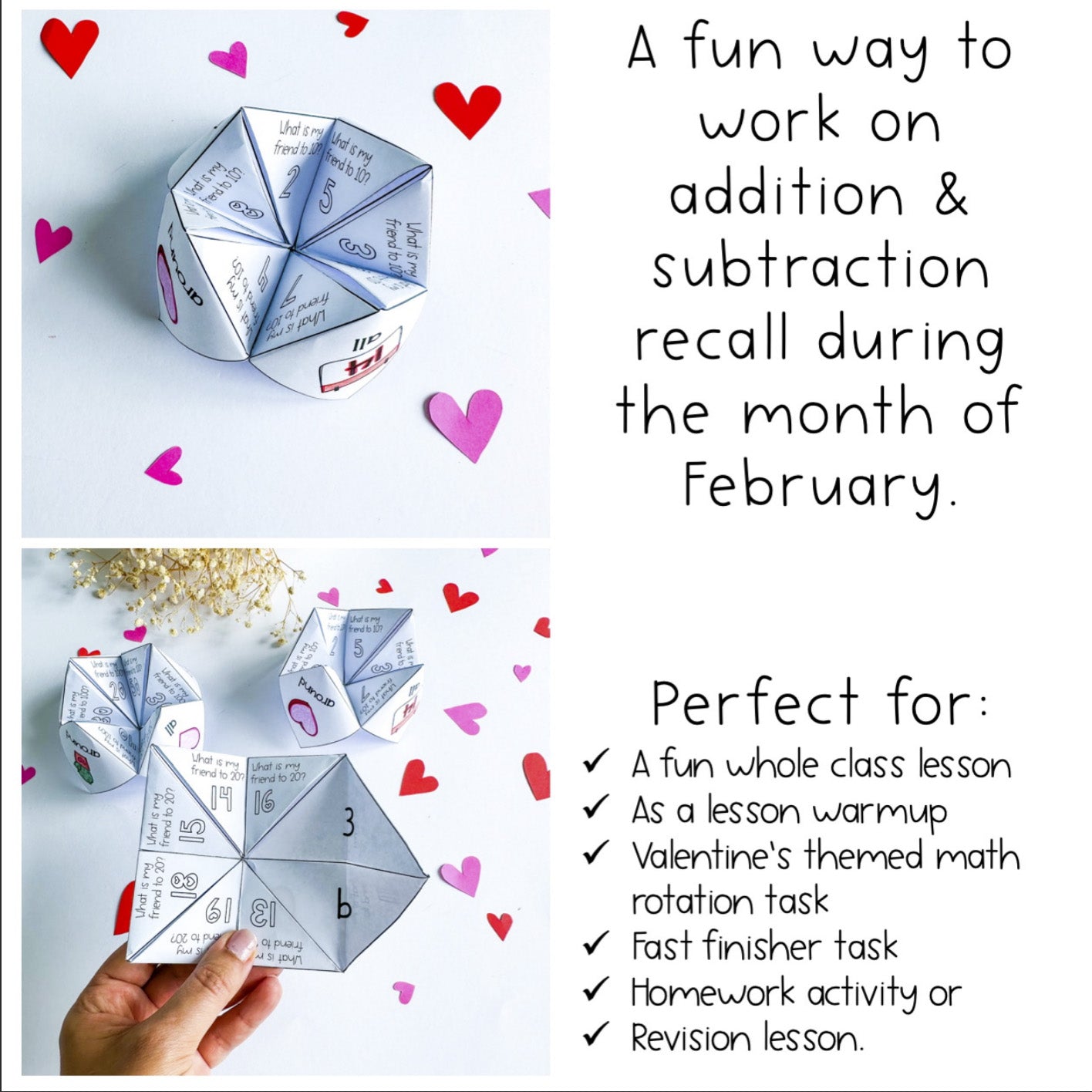 Valentine's Math Chatterboxes | February Math Centers | 1st Grade 2nd Grade