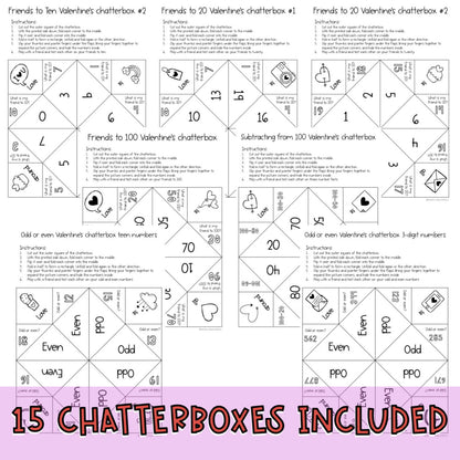 Valentine's Math Chatterboxes | February Math Centers | 1st Grade 2nd Grade