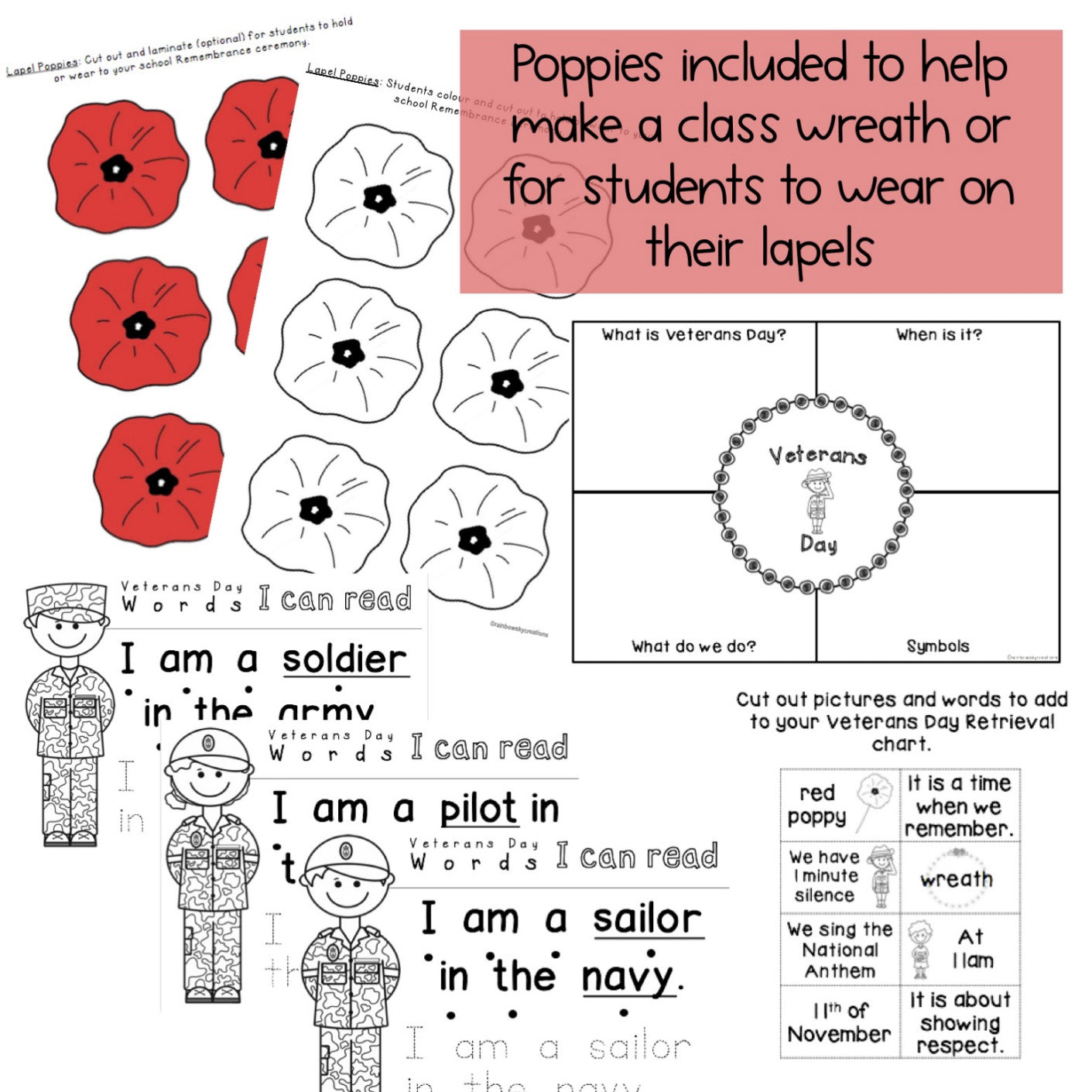 Veterans Day Activities | Reading Writing Math November | Kindergarten