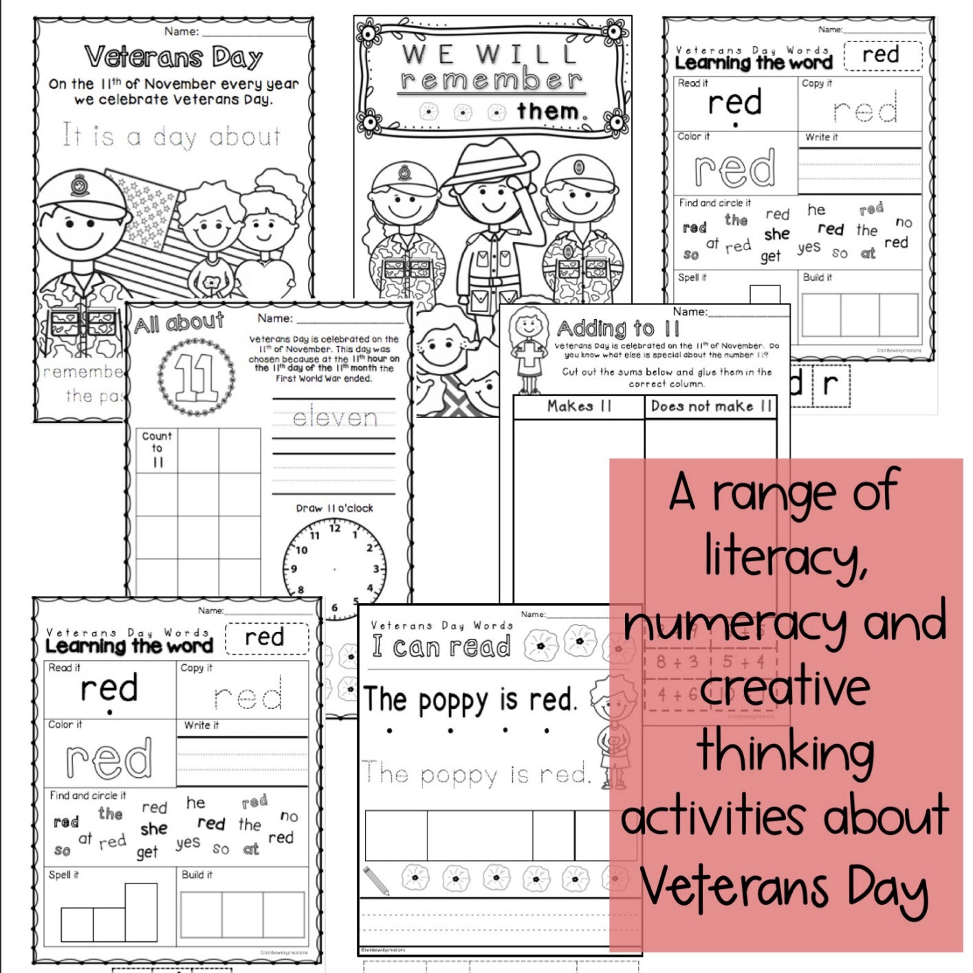 Veterans Day Activities | Reading Writing Math November | Kindergarten