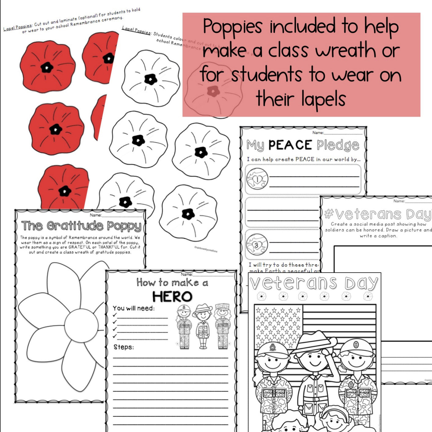 Veterans Day Activities | Writing / Math | Grades 1-2