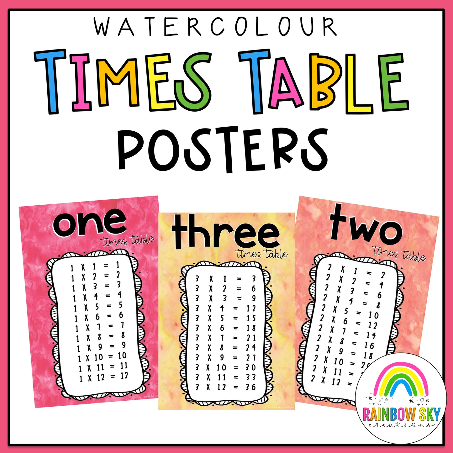 Times Table Posters | Multiplication Posters | Watercolor Theme