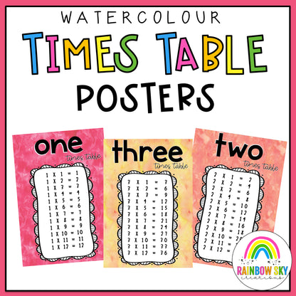 Times Table Posters | Multiplication Posters | Watercolor Theme