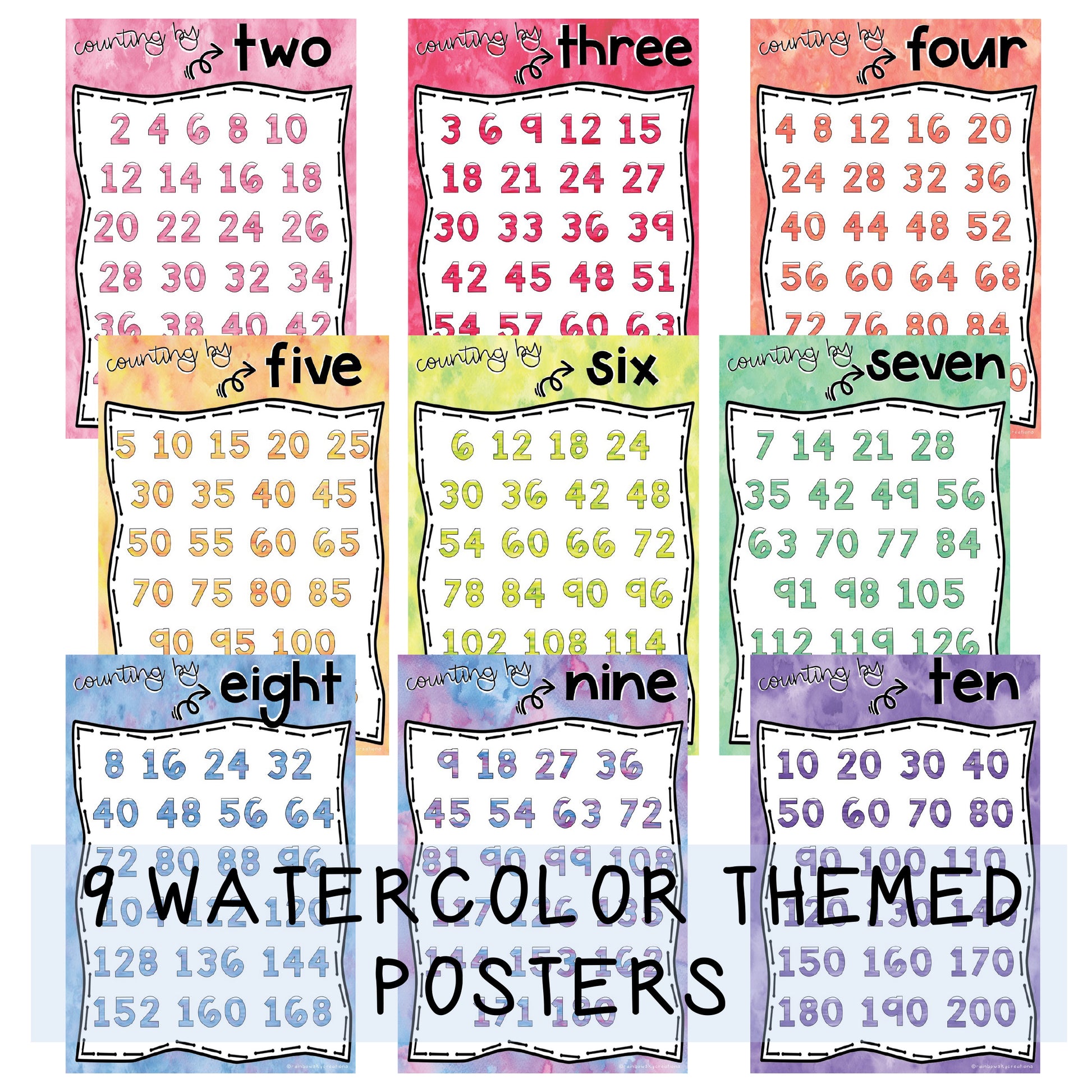 Skip Counting Posters | Watercolor Theme