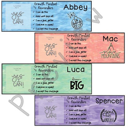 Growth Mindset Desk Plates | Name Plates [Watercolor theme]