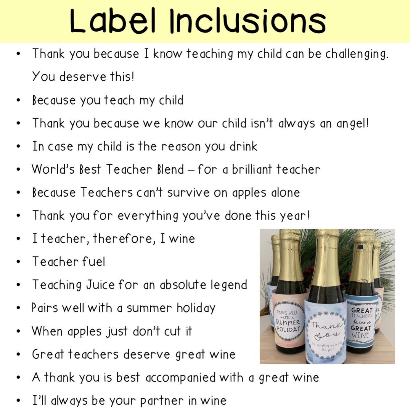 Teacher Christmas Gift - Wine Labels