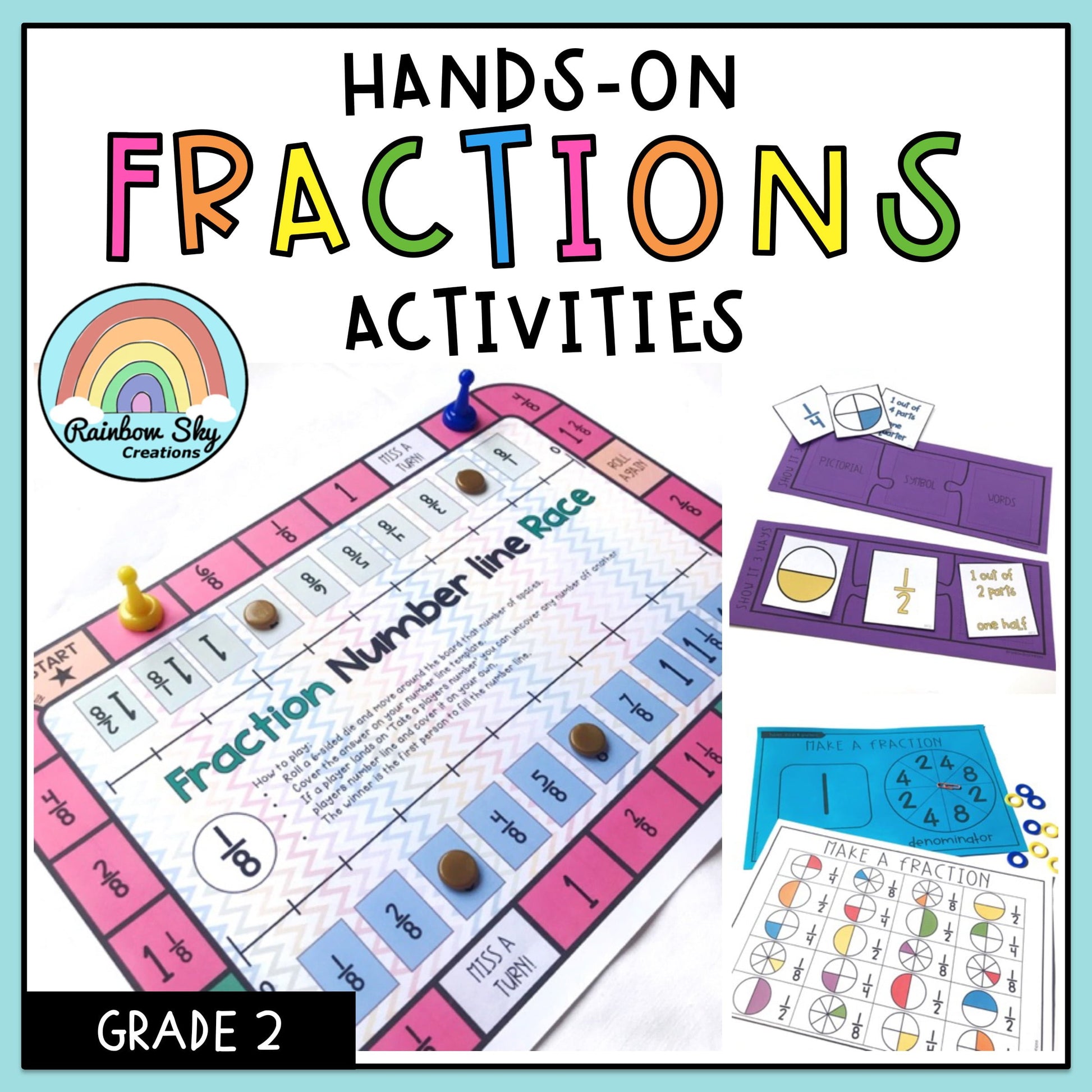 Hands on Math Activities | Fractions Math Centres Grade 2