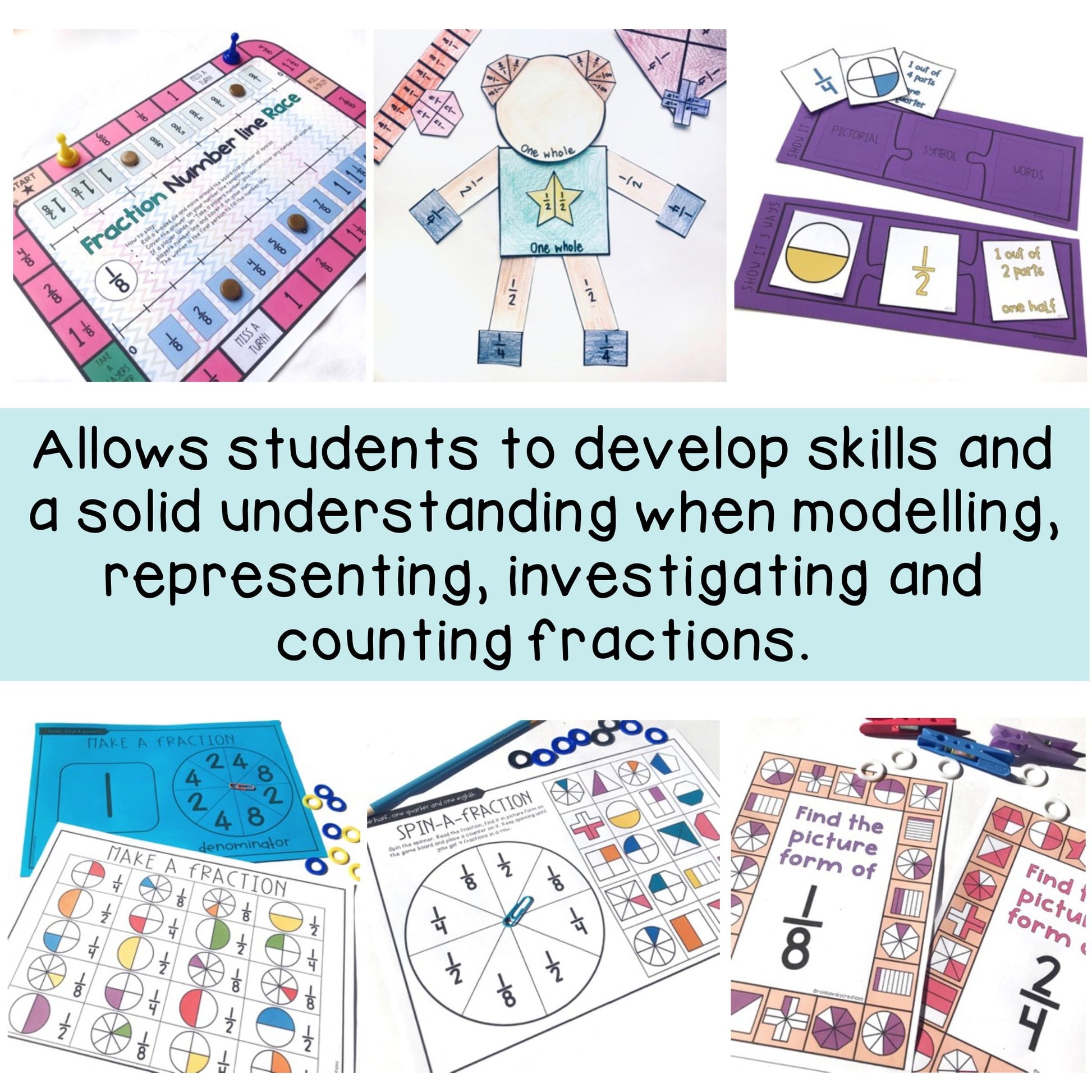 Hands on Math Activities | Fractions Math Centres Grade 2