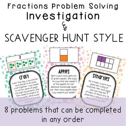 Fractions Problem Solving Investigation | Scavenger Hunt | Grade 2