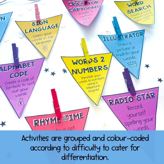 Spelling Pack | Bunting Flags & Worksheets | Grades 3 - 6