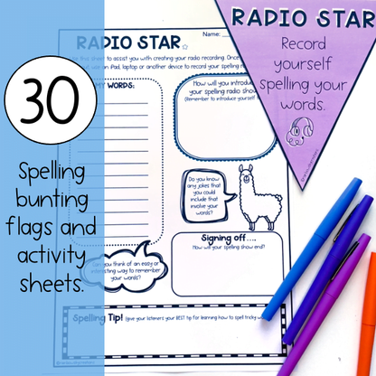 Spelling Pack | Bunting Flags & Worksheets | Grades 3 - 6