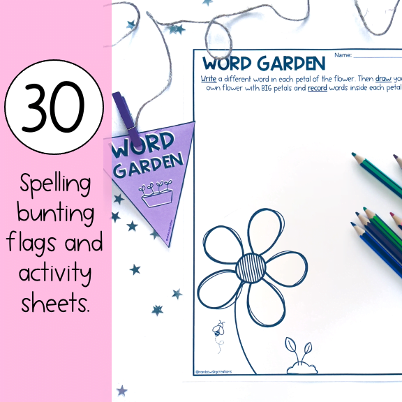 Spelling Pack | Bunting Flags & Worksheets | Years 1 - 2