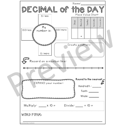 Decimal of the Day Templates | Tenths, hundredths, thousandths