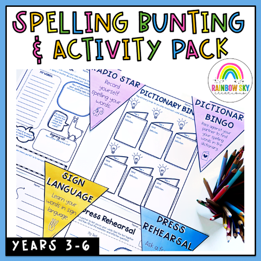 Spelling Pack | Bunting Flags & Worksheets | Grades 3 - 6