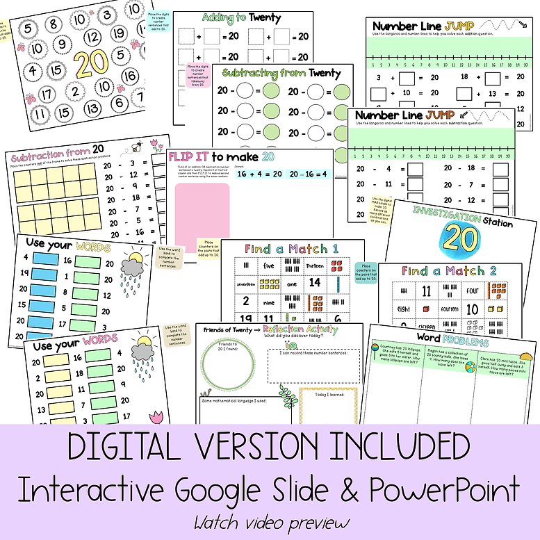 Addition and Subtraction to 20 | Digital and Paper Activities: Friends to 20