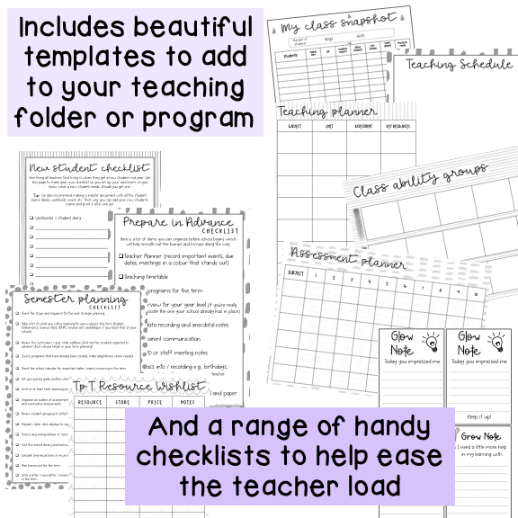 Essential Teacher Checklists and Forms | Black and White Design