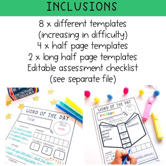 Word of the Day Templates - Vocabulary & Spelling Activities – Rainbow ...