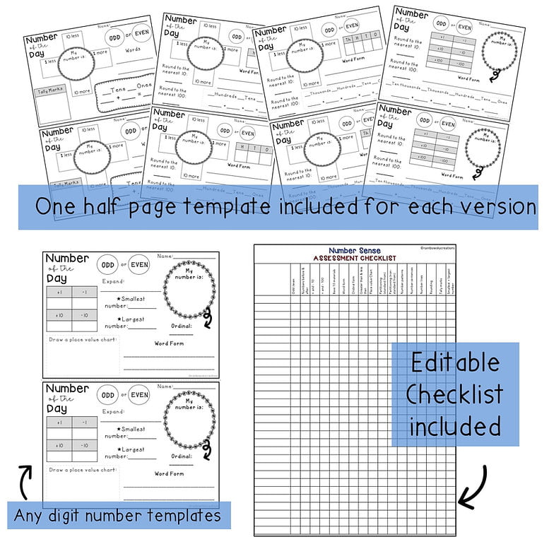 Number of the Day Templates | Number Sense to 6 digit