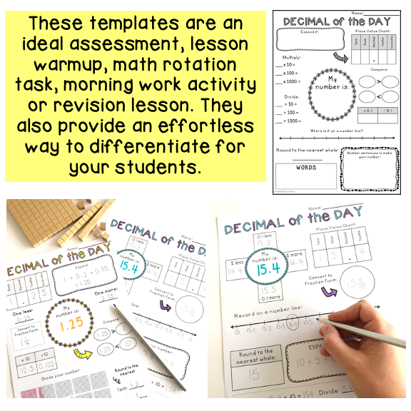 Decimal of the Day Templates | Tenths, hundredths, thousandths