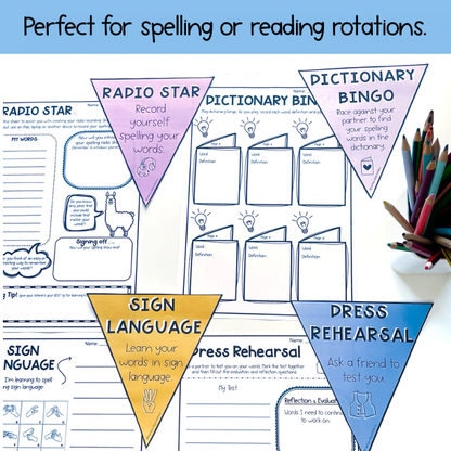 Spelling Pack | Bunting Flags & Worksheets | Grades 3 - 6