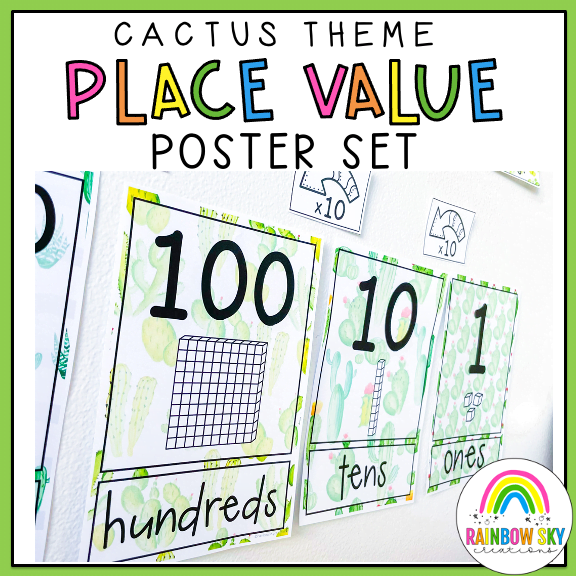 Place Value Posters | Interactive Place Value Chart {Cactus / Succulent theme}