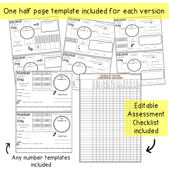 Decimal of the Day Templates | Tenths, hundredths, thousandths