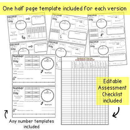 Decimal of the Day Templates | Tenths, hundredths, thousandths