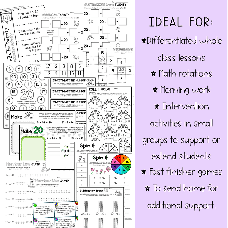 Addition and Subtraction to 20 | Digital and Paper Activities: Friends to 20