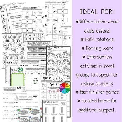 Addition and Subtraction to 20 | Digital and Paper Activities: Friends to 20