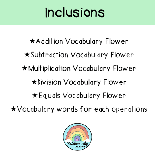 Math Operations Vocabulary Flowers