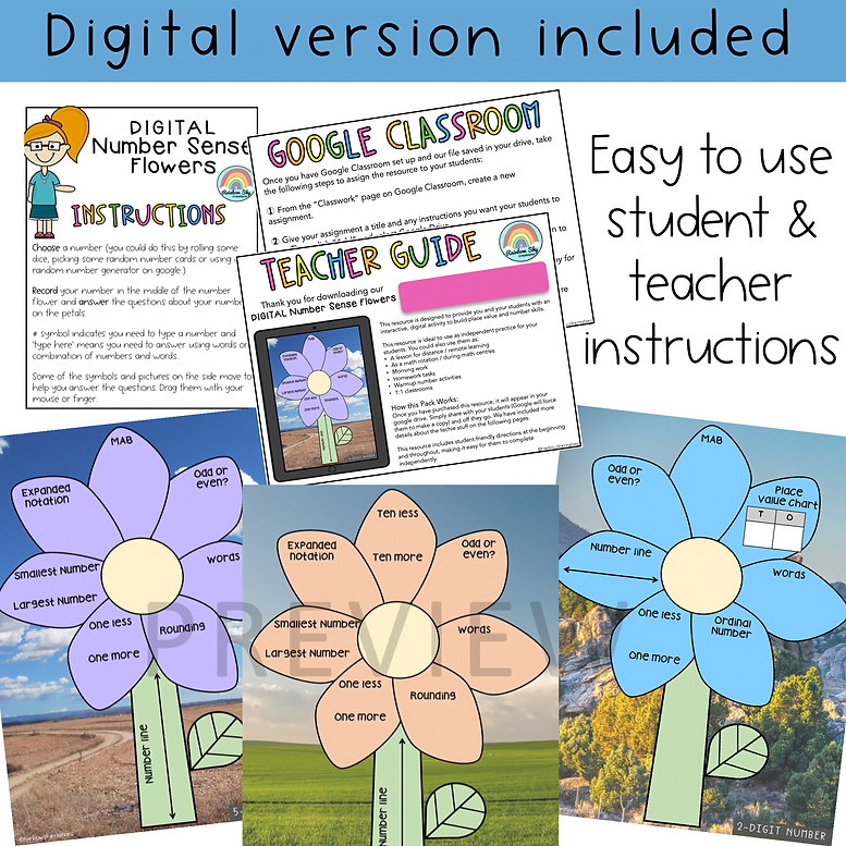 Number Line Activity | Number Sense Flowers | Place Value Flowers