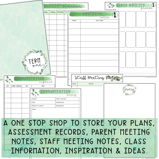 Teacher Planner | Annual Teacher Diary | Eucalyptus theme (Australian)