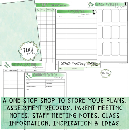 Teacher Planner | Annual Teacher Diary | Eucalyptus theme (Australian)