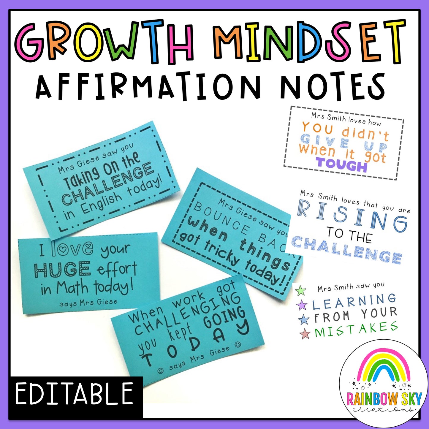 Growth Mindset Student Affirmation Notes | Teacher Slips