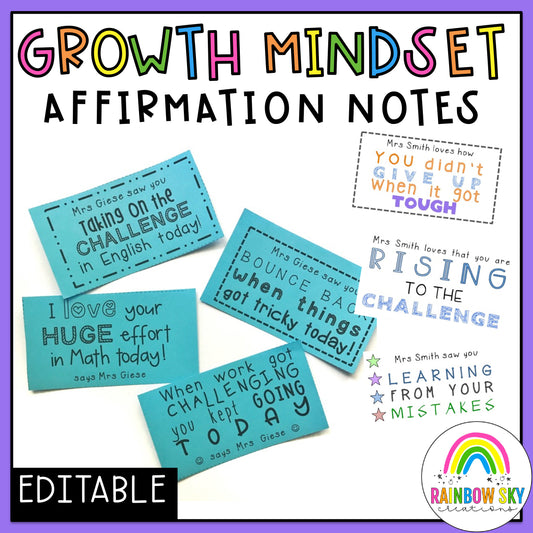 Growth Mindset Student Affirmation Notes | Teacher Slips