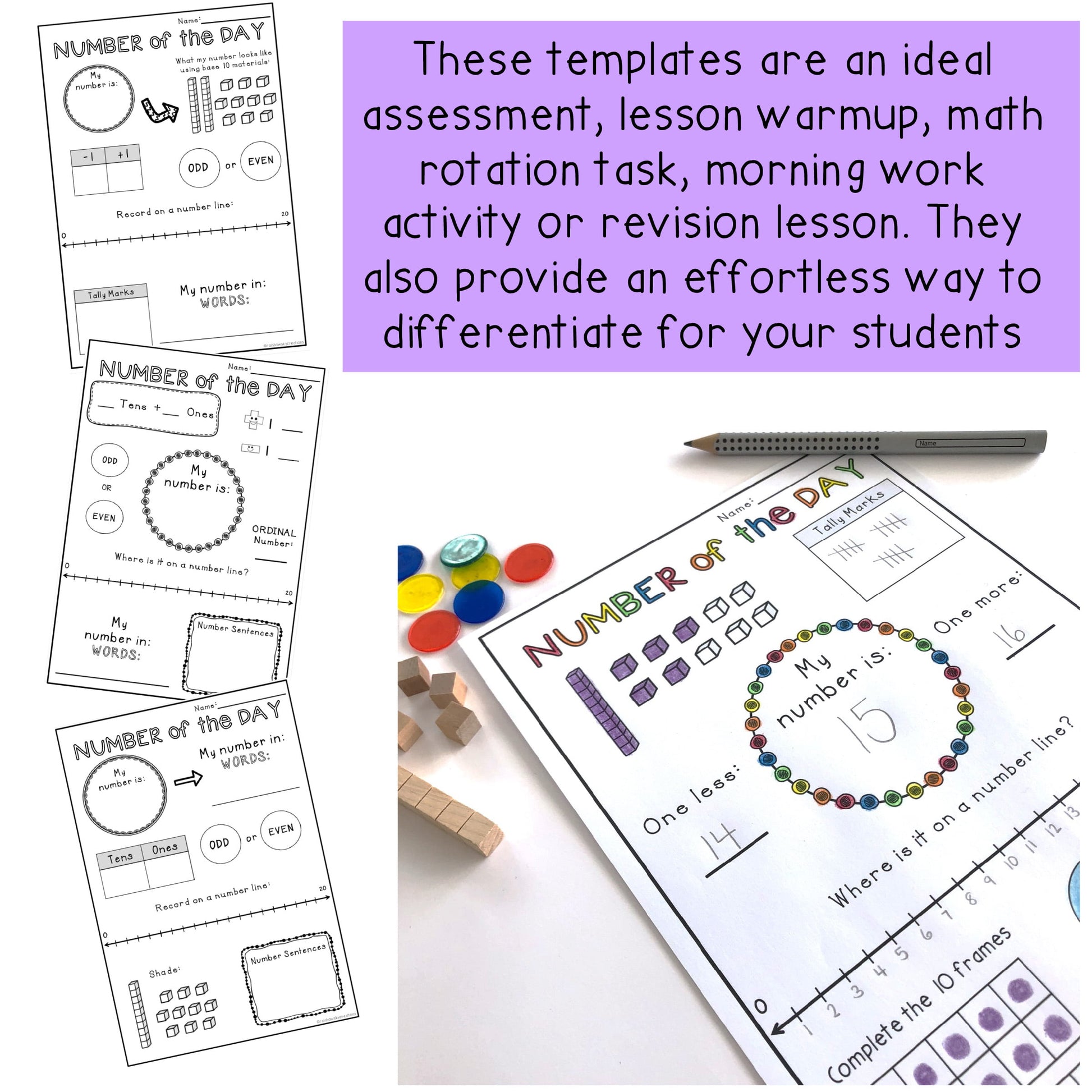 Number of the Day Templates | Teen and 2 Digit Number Sense