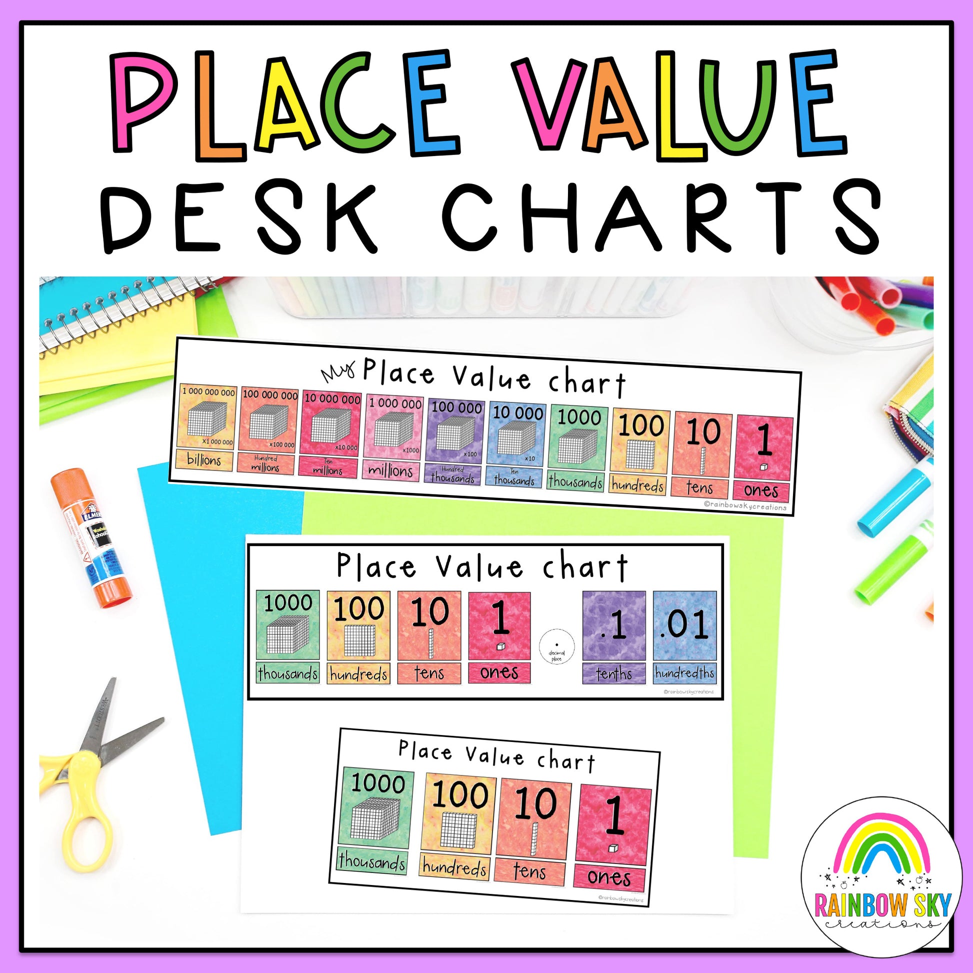 Rainbow Place Value Desk Charts | Mini Place Value Desk Plates