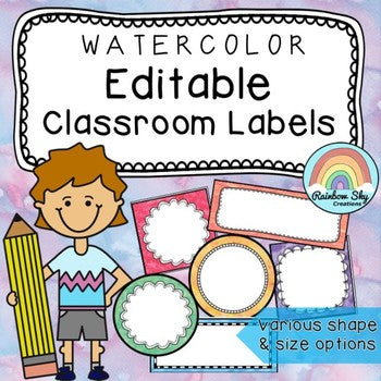 Editable Labels | Name Tags | Watercolor Rainbow Theme