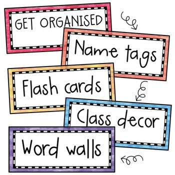 Editable Labels | Name Tags | Watercolor Rainbow Theme